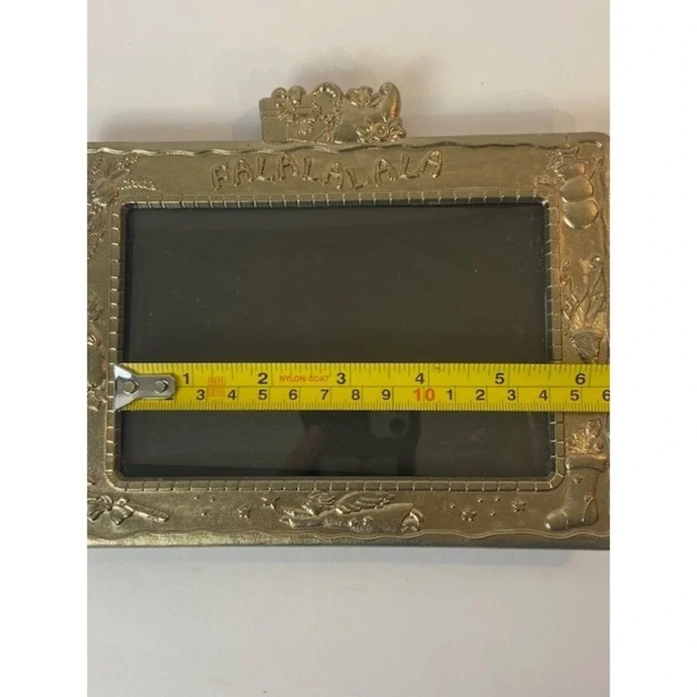 Gold Christmas Picture Frame Falalalala Embossed Holiday Snowman Angel 4x6